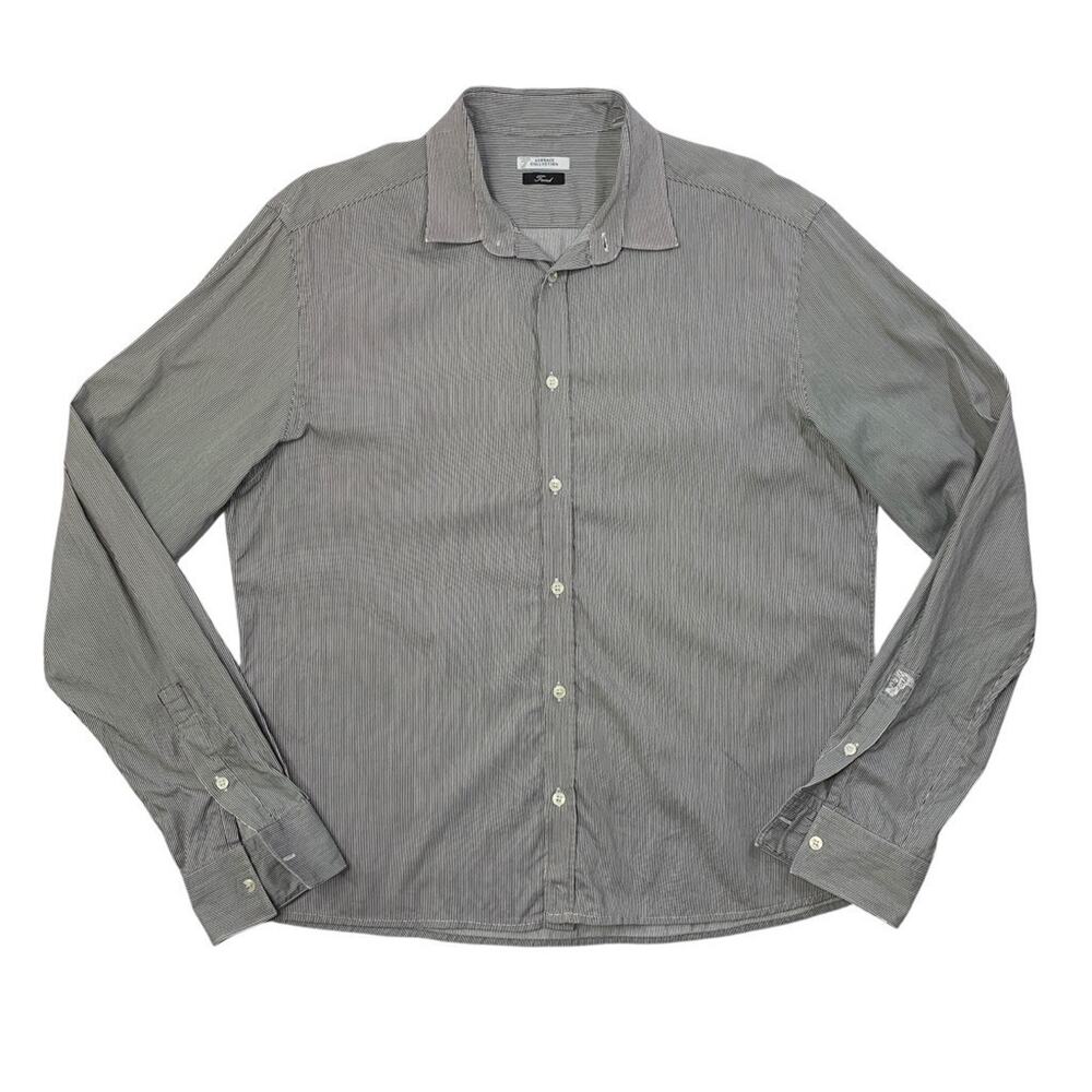 Versace Shirt Mens 17.5 Trend Collection Black White Striped Button Up Dress
